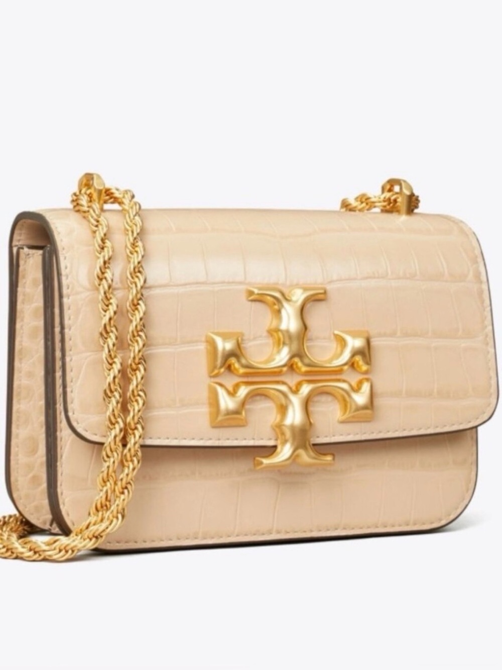 Tory Burch Eleanor Small Cream Croc-Embossed Convertible shoulder Bag